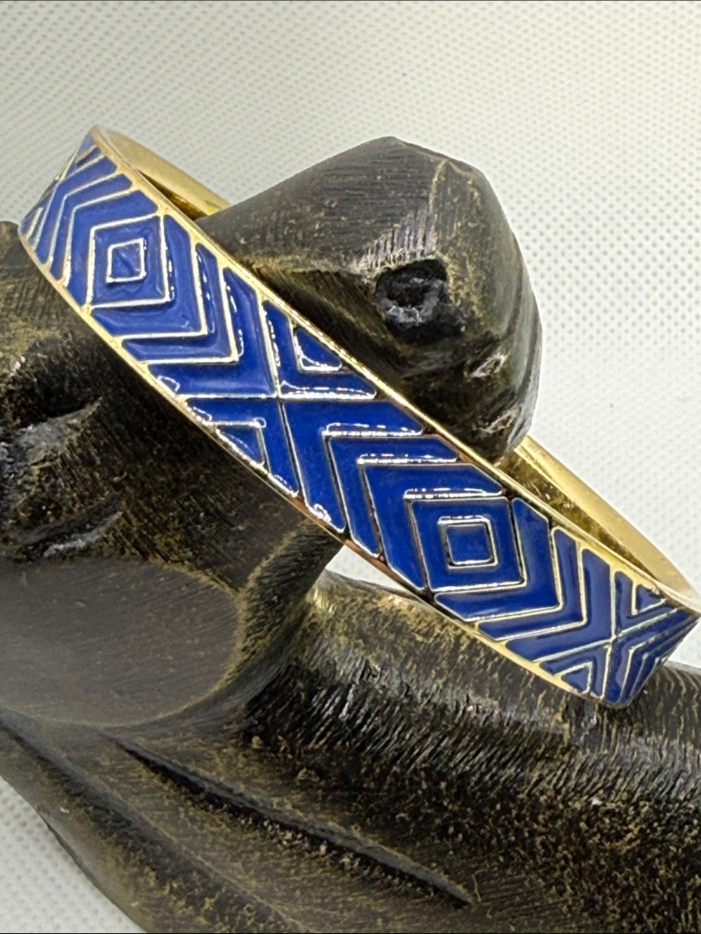 Gorgeous Gold-Tone Blue Geometric Enamel Bangle Bracelet designer inspired